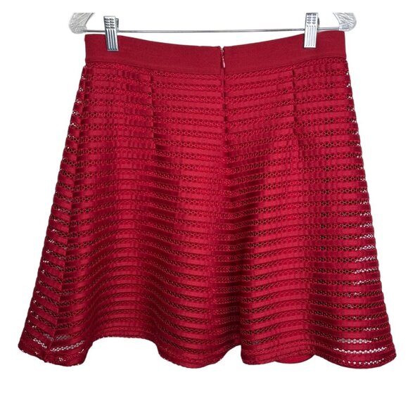 H&M Red Mesh Lace Flare Skater Mini Skirt Women’s Medium Holiday Party - Picture 2 of 8